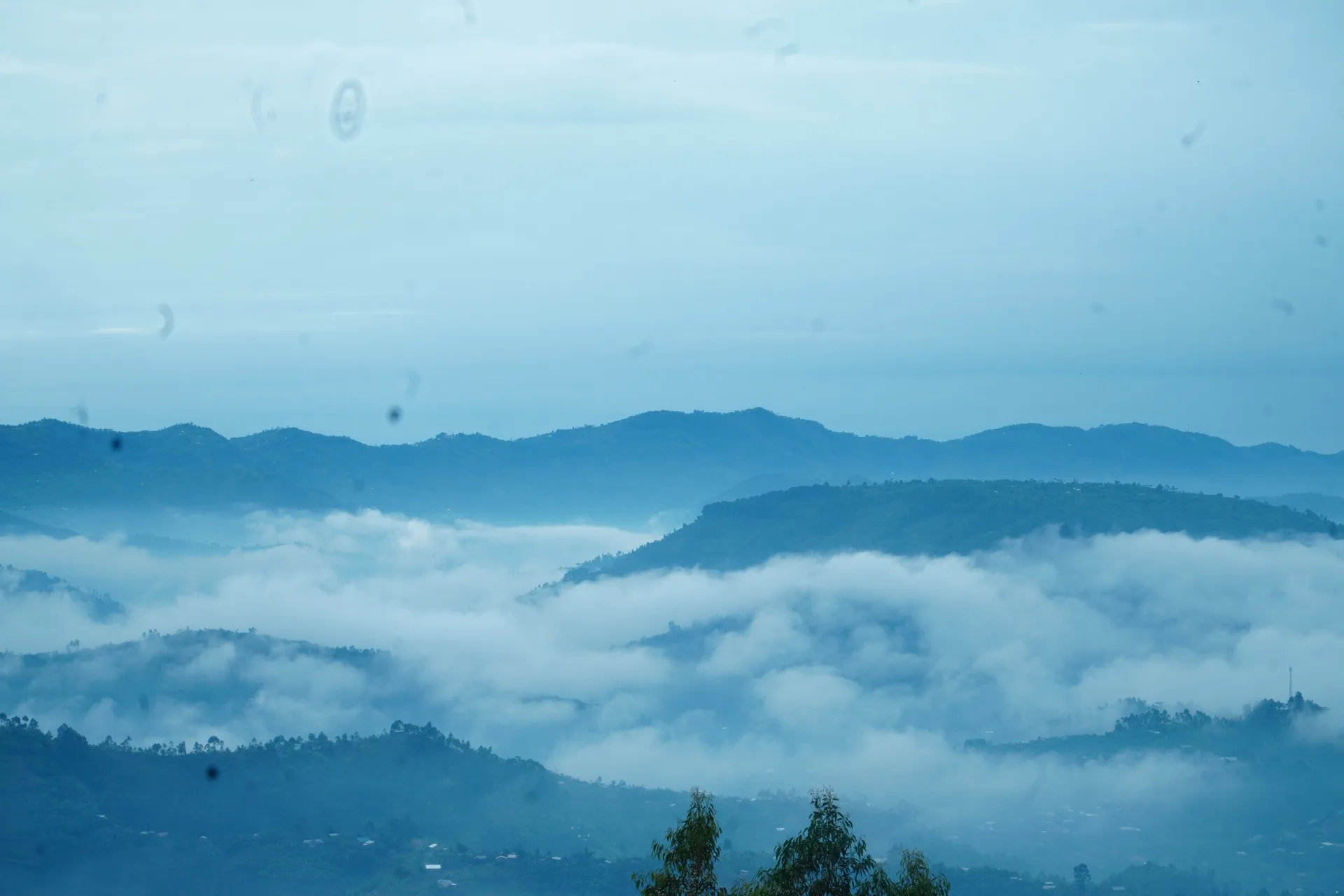Layers of misty green hills in Rwanda
